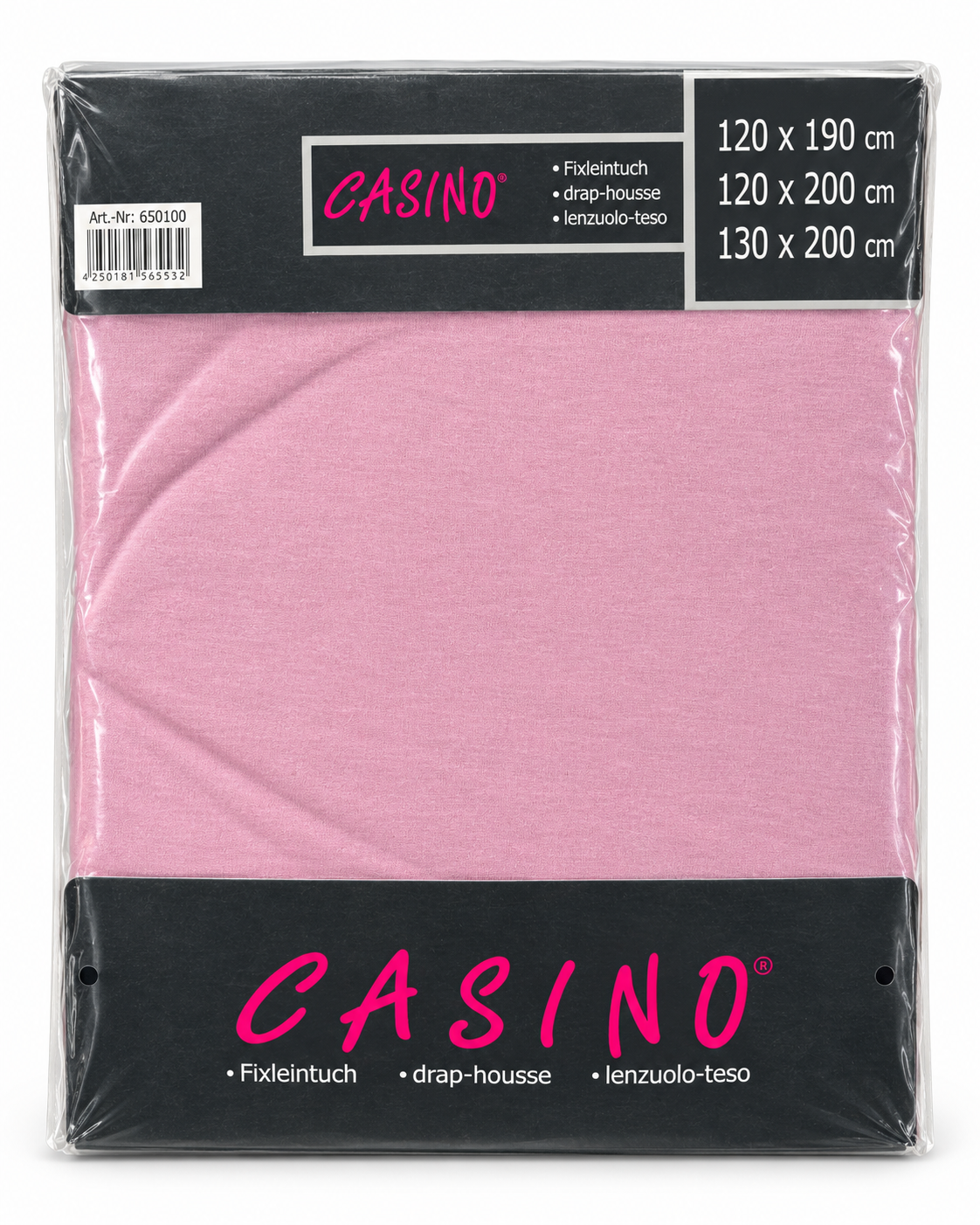Jersey-Spannbetttuch in Rosa in Verpackung