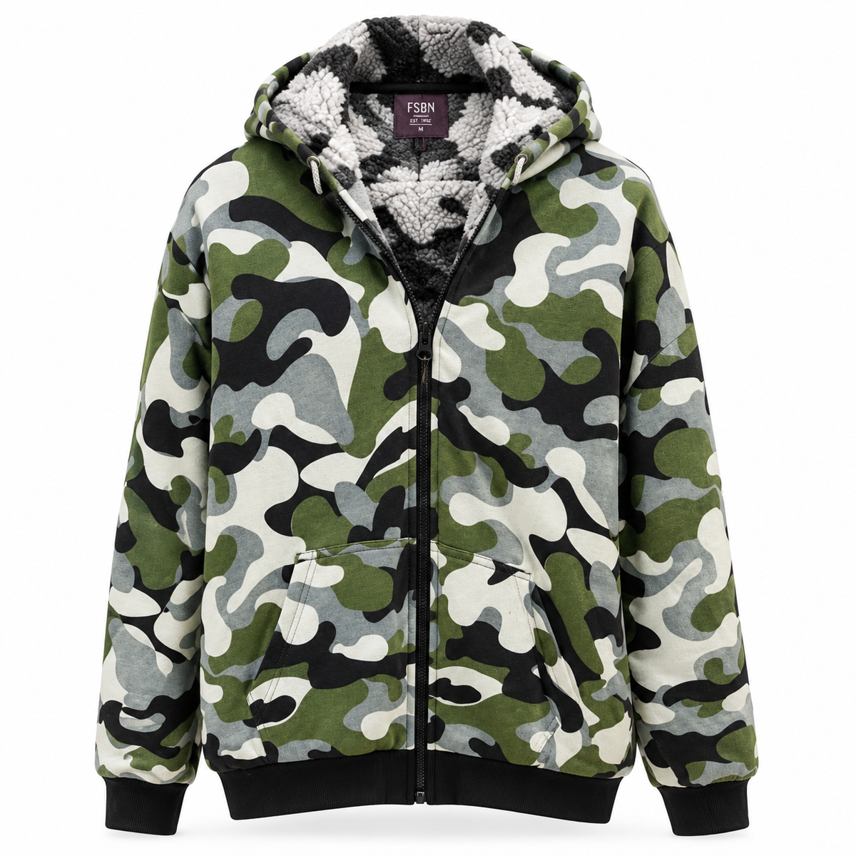 Herren Hoodie-Jacke mit Schalkragen und Stickerei