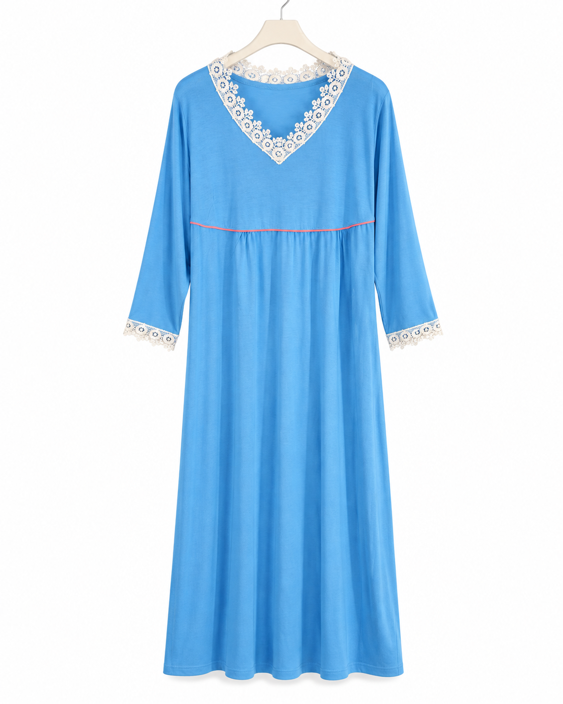 Damen Homewear in Blau mit weisser Spitze