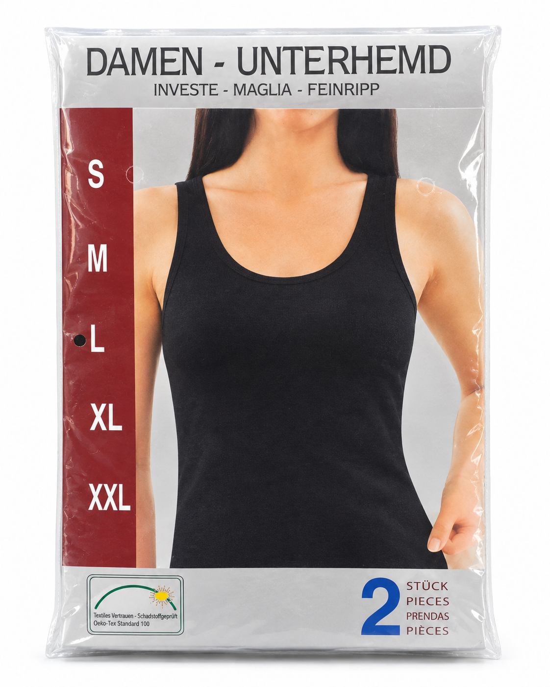 Damen Unterhemd 2er-Pack in Schwarz – Verpackung