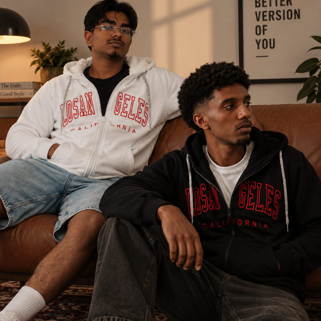 Herren Hoodie-Jacken mit Reissverschluss in Schwarz und Weiss